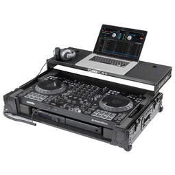 ODYSSEY Black Label 1U Flight Case with Glide Style Laptop Platform & Corner Wheels Suitable for DDJ-FLX10